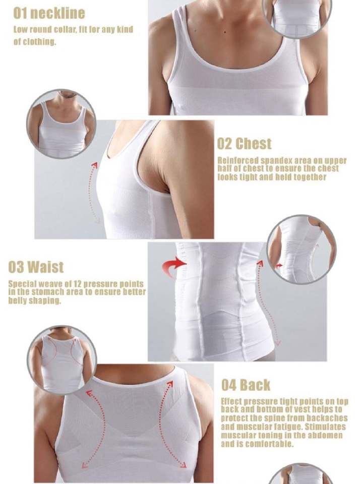 Slim n Fit Body Shaper Vest Shirt - Tank Top Sleeveless Shapewear For Men - L, White